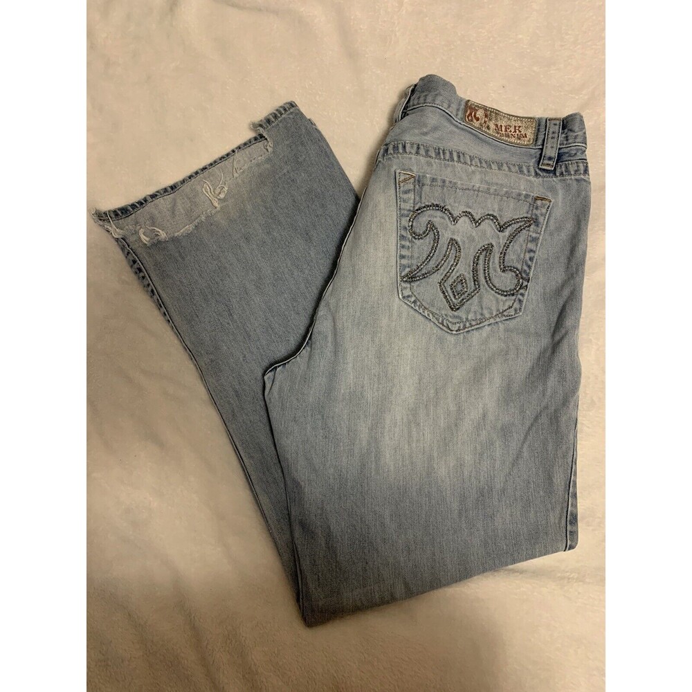 MEK Light Distressed denim Button Fly‎ jeans mens Darthan Bootcut Size 40 x 33